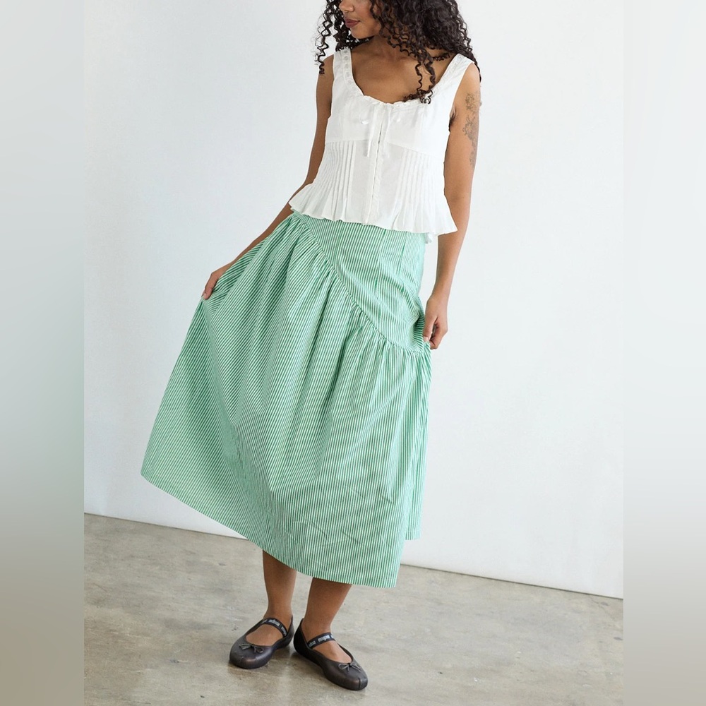 LISA SAYS GAH Maeve Midi Skirt in Green Stripe Size XS - Picture 2 of 11